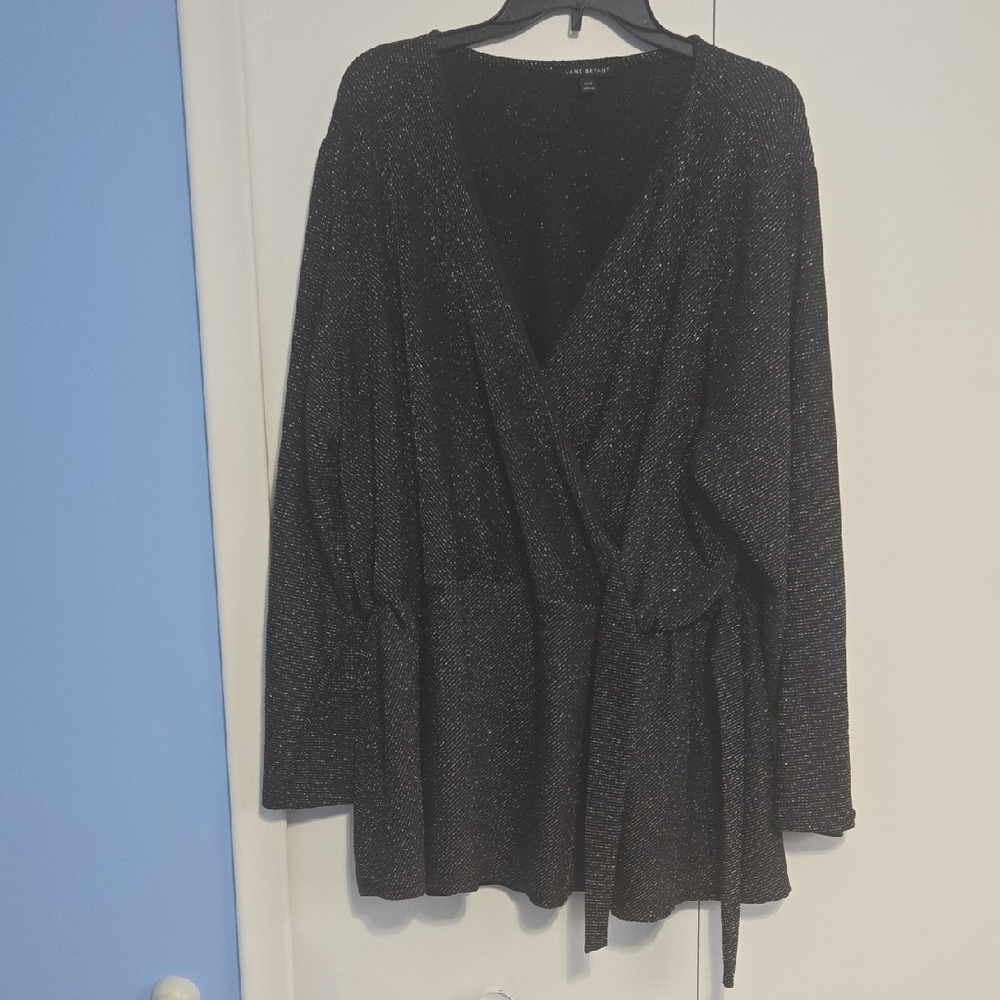 Lane Bryant Elegant Black Shimmer Wrap Top